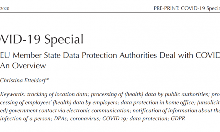 EMR publishes contribution on EU Member States Data Protection Authorities dealing with COVID-19