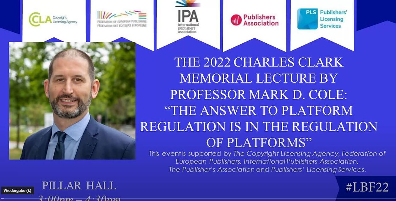 Prof. Dr. Mark D. Cole: Charles Clark Memorial Lecture auf der Londoner Buchmesse